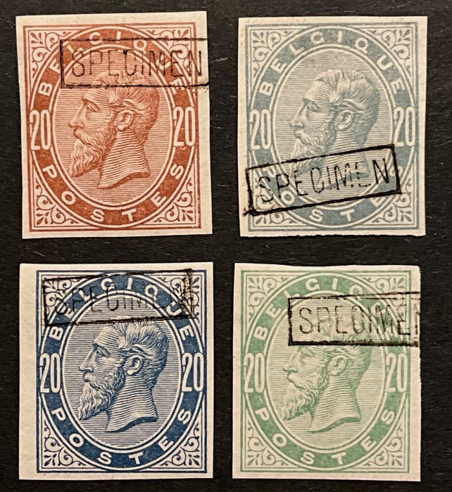 Belgien 1883 - Leopold I - Type OBP 39 - Prøver med SPECIMEN - Sæt med 7 farver - Stes ex 1867/1884