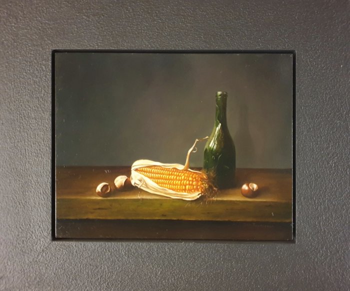 Jan Teunissen - Still life with Bottle chestnuts and corn cob