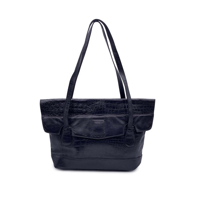 Enrico Coveri - Vintage Black Embossed Leather Shoulder Bag - Mulepose