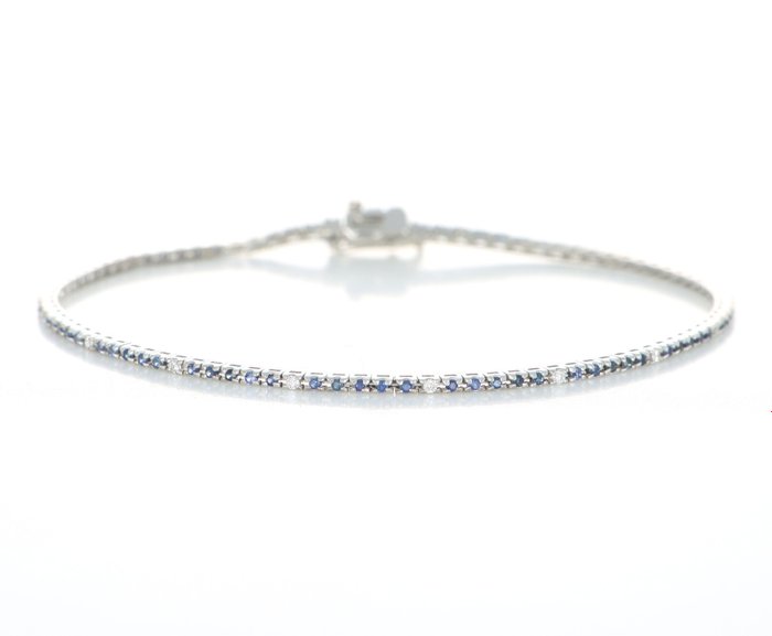 Ingen mindstepris - Armbånd - 18 kraat Hvidguld -  0.95ct. tw. Safir - Diamant