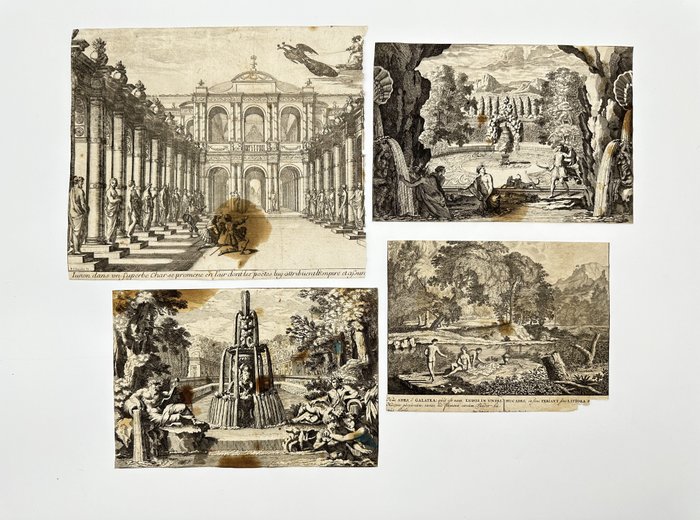 François Chauveau / Jean Le Pautre / Jan van Call /  Giacomo Torelli, after - Set of 4 Prints - Plot from Eclogue 9, Virgil - from Andromède, Pierre Corneille