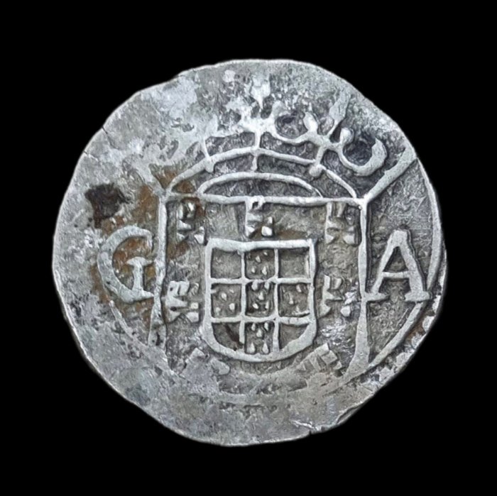 Portugisisk Indien. D. João IV (1640-1656). 2 Tangas (120 Reis) 1645 - GA - Grelha de São Lourenço - Goa para Ceilão - Rara