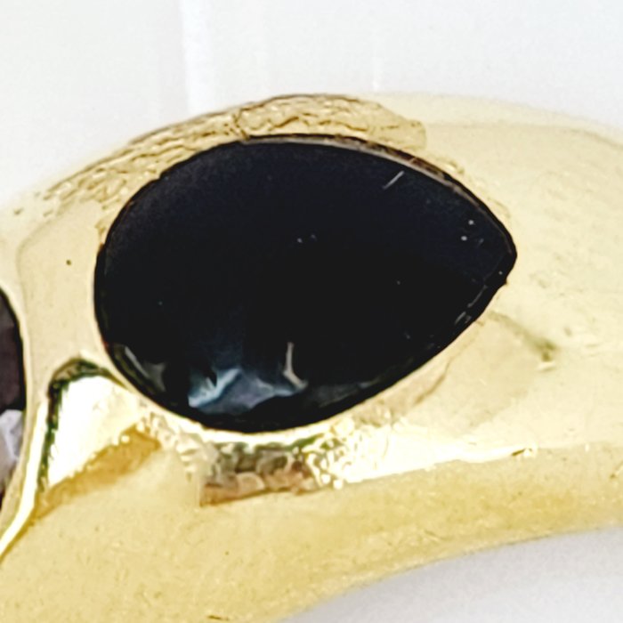 Ring - 18 kraat Gulguld Granat - Onyx