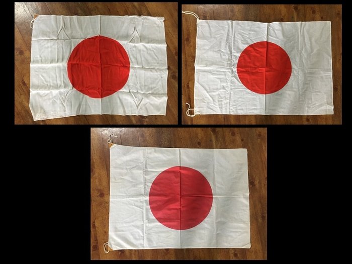 Japan - Flag - Set of 3 / WW2 Japanese Vintage Military Flag 日の丸 Hinomaru (84*64cm)/(101*68cm)/(89*65cm)