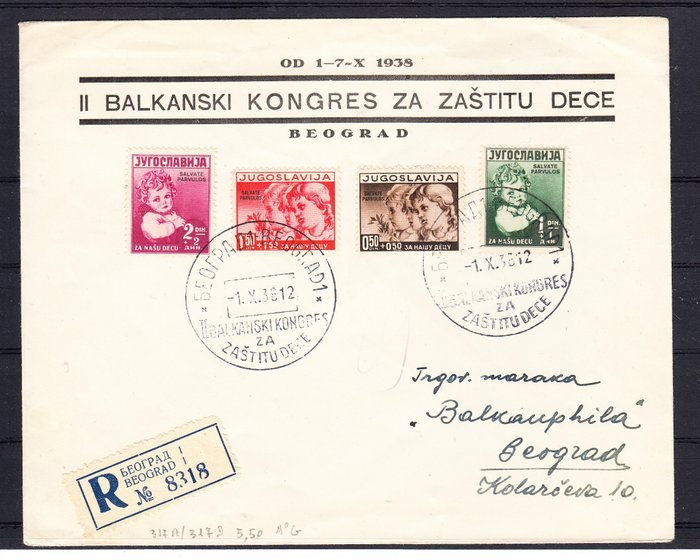 Jugoslavien 1938 - Fdc 1938 Pro barndom overtrykt sjældne Parvulos gemt - Unificato 317a/317d