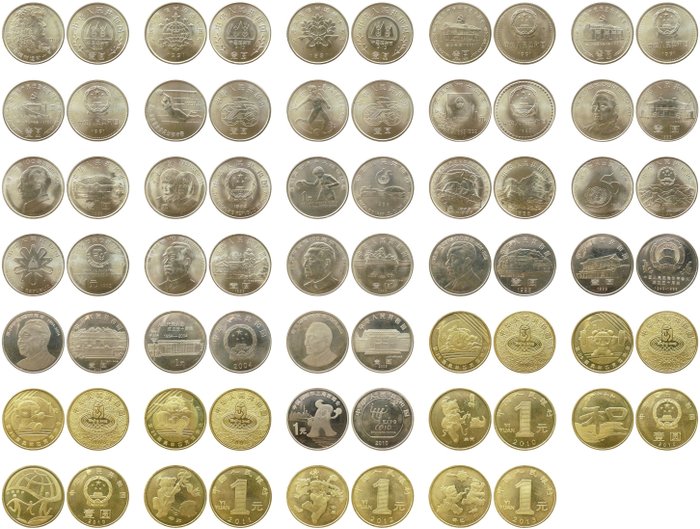 Kina. 1 Yuan 1991/2013 (34 coins)  (Ingen mindstepris)