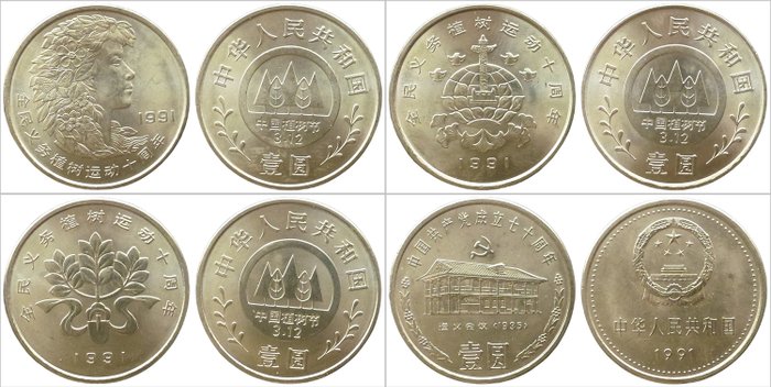 Kina. 1 Yuan 1991/2013 (34 coins)  (Ingen mindstepris)