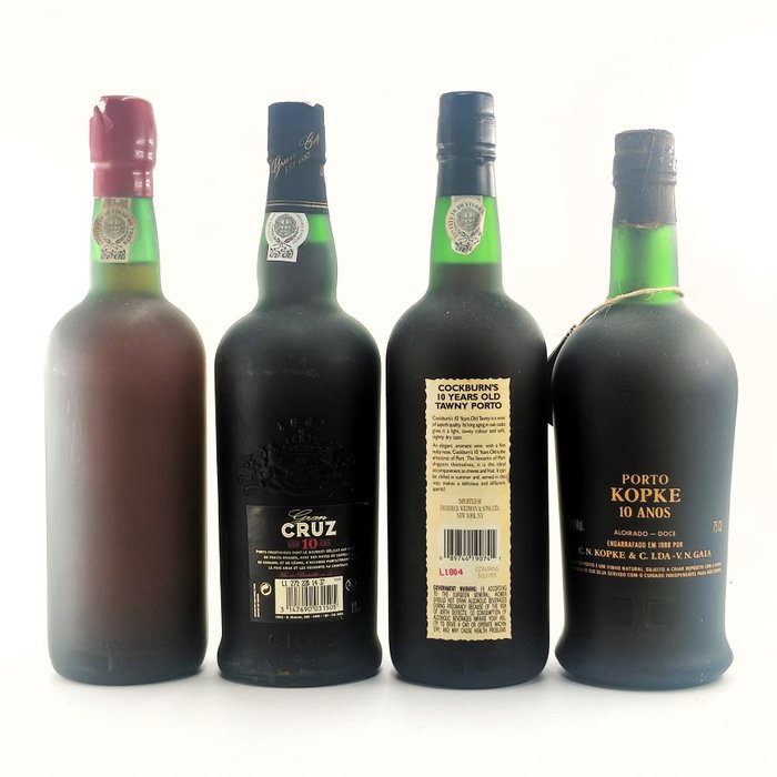 4 Porto Wine Bottles: Porto Dacosta 10 Years + Porto Cruz 10 Years + Cockburn´s 10 Years + Kopke 10 - Colheita Port -  Douro  - 4 Flaske (0,75L)