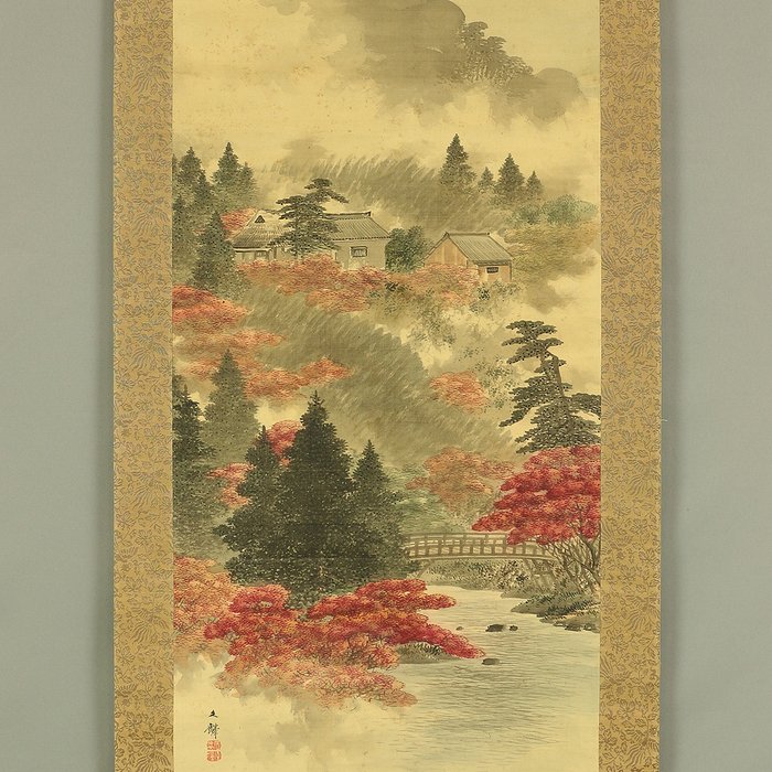 Autumn Leaves in Kyoto Sansui Landscape with Box - Shiokawa Bunrin 塩川文麟 (1808-1877) - Japan - Meiji-perioden (1868-1912)  (Ingen mindstepris)