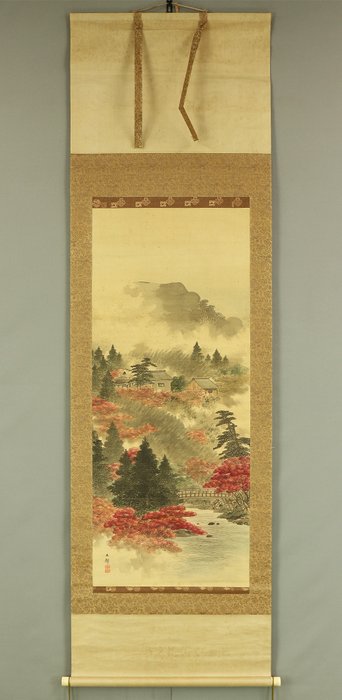 Autumn Leaves in Kyoto Sansui Landscape with Box - Shiokawa Bunrin 塩川文麟 (1808-1877) - Japan - Meiji-perioden (1868-1912)  (Ingen mindstepris)