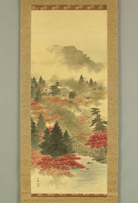 Autumn Leaves in Kyoto Sansui Landscape with Box - Shiokawa Bunrin 塩川文麟 (1808-1877) - Japan - Meiji-perioden (1868-1912)  (Ingen mindstepris)