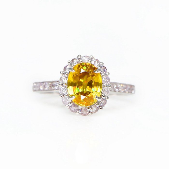 Ingen mindstepris - Ring - 14 karat Hvidguld -  232ct tw Sphene - Diamant - IGI 180 ct intens farve