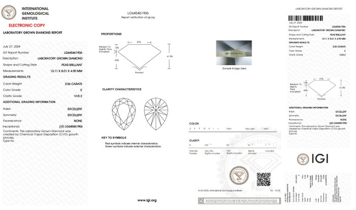 Ingen mindstepris - Ring - 18 kraat Hvidguld -  3.06ct. tw. Diamant (Laboratoriedyrket) - Pære E-VVS2