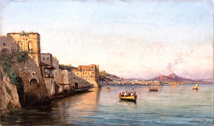 Alessandro La Volpe (1820 – 1887) - Marina di Napoli con Palazzo donn’Anna