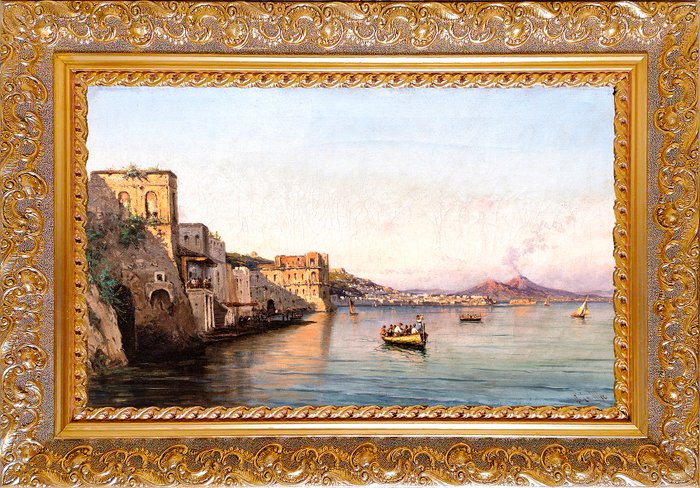 Alessandro La Volpe (1820 – 1887) - Marina di Napoli con Palazzo donn’Anna