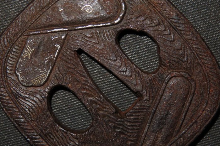 Katana - Smedet jern - Mokume work Tsuba : C4-601 - Japan - Edo-perioden (1600-1868)