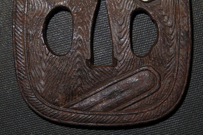 Katana - Smedet jern - Mokume work Tsuba : C4-601 - Japan - Edo-perioden (1600-1868)