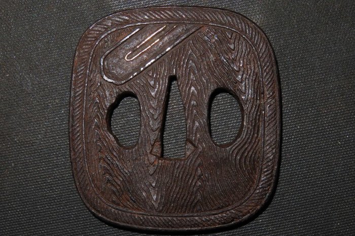 Katana - Smedet jern - Mokume work Tsuba : C4-601 - Japan - Edo-perioden (1600-1868)