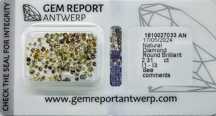 Ingen mindstepris - 152 pcs Diamant  (Naturfarvet)  - 231 ct - Rund Blandede farver - I1 I3 - Gem Report Antwerp (GRA)