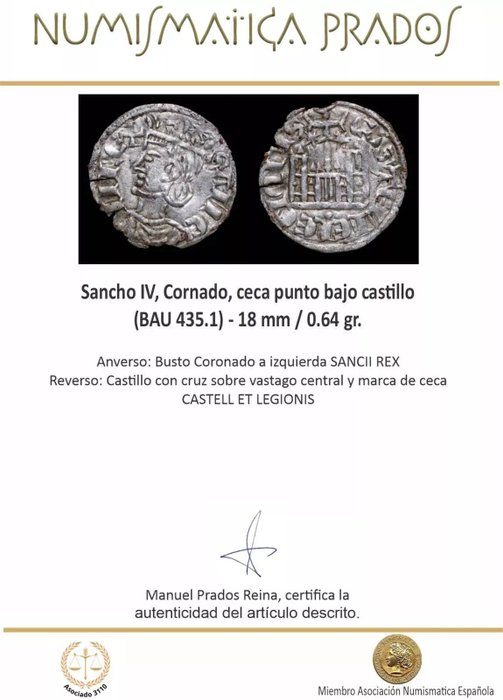 Kongeriget Castilien og León. Sancho IV (1284-1285). Cornado ceca punto bajo castillo (BAU 435.1)  (Ingen mindstepris)