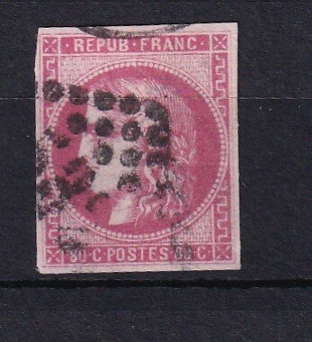 Frankrig 1870 - koster 550 €, fremragende Bordeaux 80c karminrosa - Yvert n° 49c