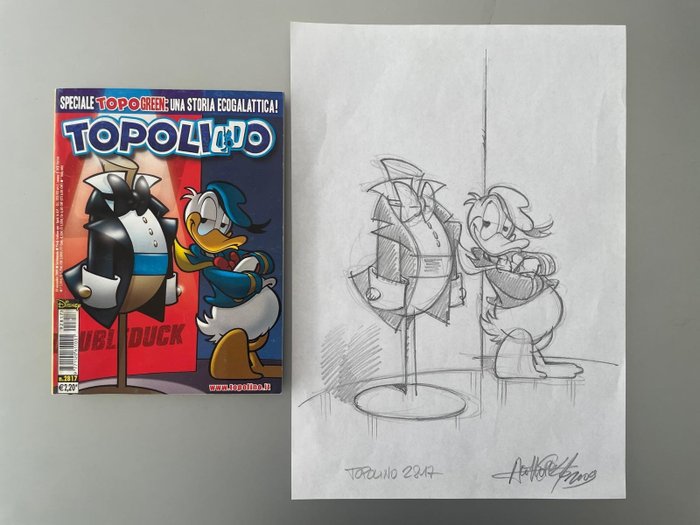 Alessio Coppola - 1 Original preliminary drawing - Topolino - n. 2817 Double Duck - 2009