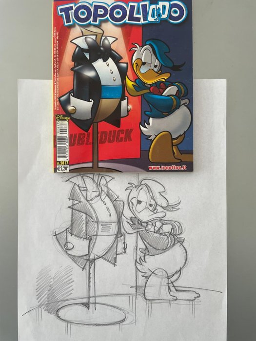 Alessio Coppola - 1 Original preliminary drawing - Topolino - n. 2817 Double Duck - 2009