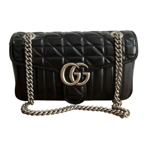 Gucci - Calfskin Matelasse Aria Small GG Marmont Shoulder Bag Black - Skuldertaske