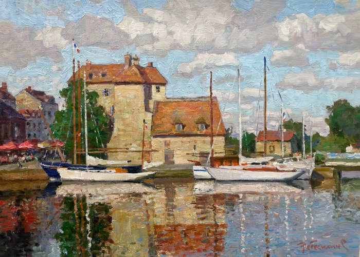 Sergei Nebessikhine (1964-) - Honfleur - Reflets du Soleil sur les Vagues