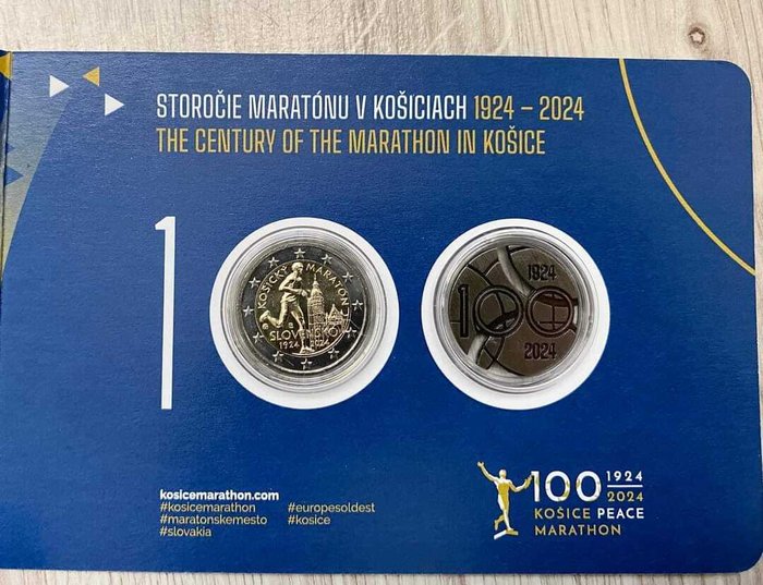 Slovakiet. 2 Euro 2024 ''Košice International Marathon'' in Coincard  (Ingen mindstepris)