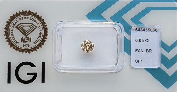 Ingen mindstepris - 1 pcs Diamant  (Naturfarvet)  - 0.65 ct - Rund - Fancy Brun - SI1 - International Gemological Institute (IGI)