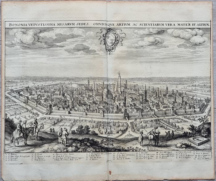 Italien - Bologna; Martin Zeiler (1589 - 1661) / Matthäus Merian (1593 - 1650) - Bononia vetustissima musarum sedes omniumque artium ac scientiarum vera mater et altrix - 1621-1650