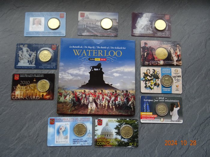 Belgien, Vatikanstaten. Coincard / Year Set (BU) 2010/2016 (11 items)  (Ingen mindstepris)