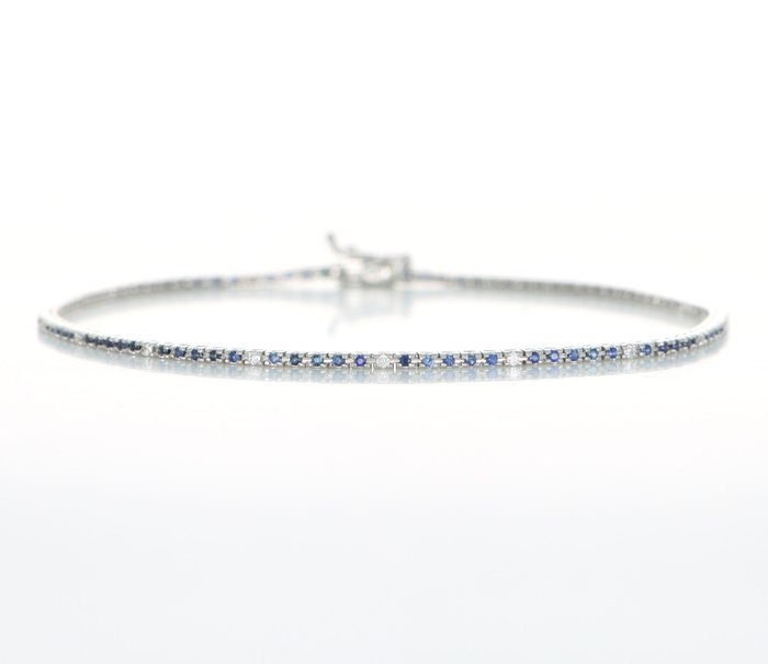 Ingen mindstepris - Armbånd - 18 kraat Hvidguld -  1.44ct. tw. Safir - Diamant