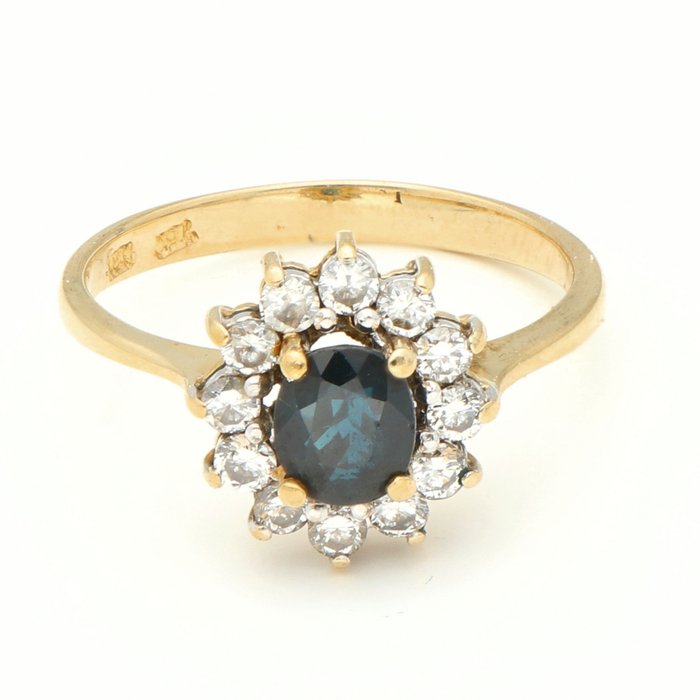 Ingen mindstepris - Ring - 18 kraat Gulguld -  024ct tw Diamant (Natur)  - Safir