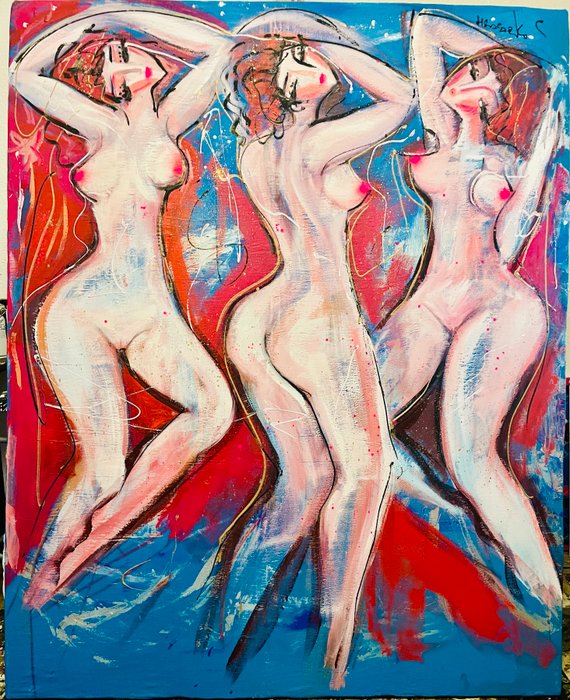 Hrasarkos (1975) - Les Trois Grâces - Huile Acrylique sur grand toile