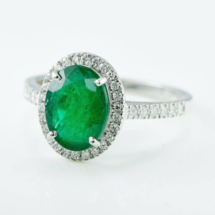 Ring Platin -  2.24ct. tw. Smaragd - Diamant - Zambia Oprindelse Emerald