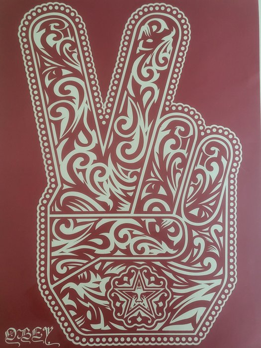 Shepard Fairey (OBEY) (1970) - Peace fingers red and cream