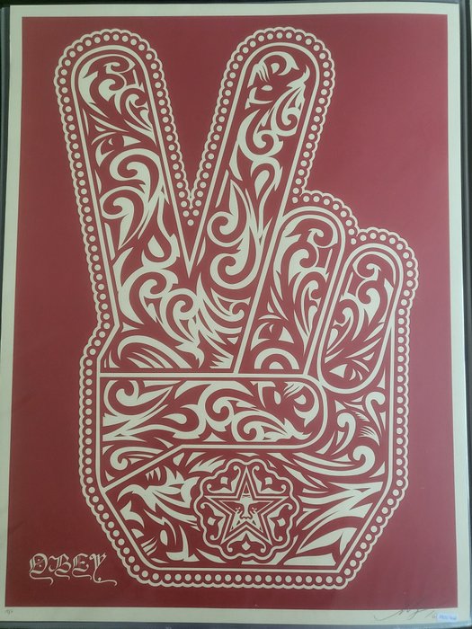 Shepard Fairey (OBEY) (1970) - Peace fingers red and cream