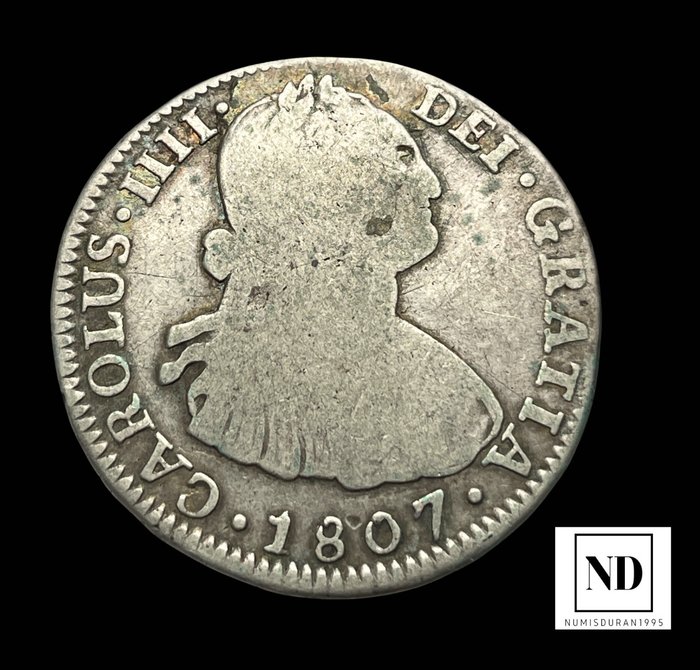 Spanien. Carlos IV. 2 Reales 1807 - Potosí PJ  (Ingen mindstepris)