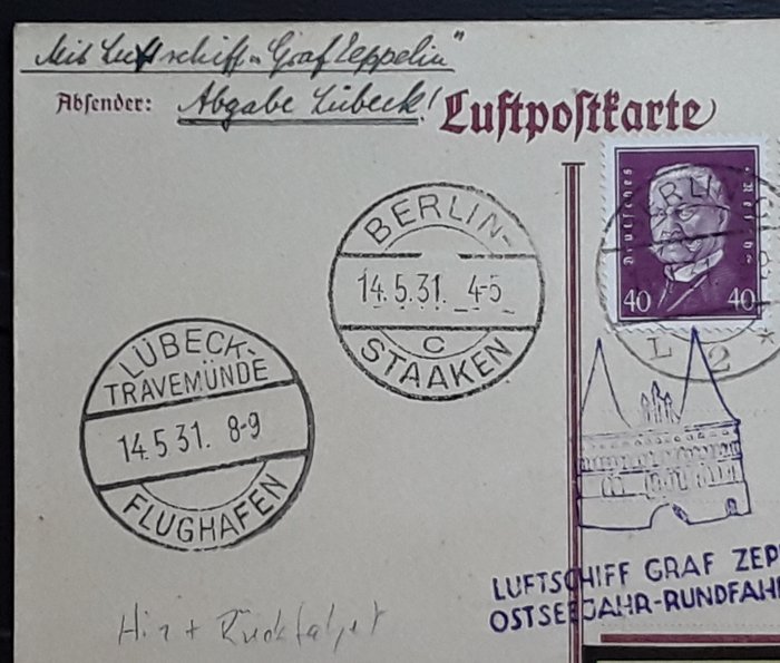 Tyske Kejserrige  - Zeppelin Document- Ostseejahr- Rundfahrt 1931