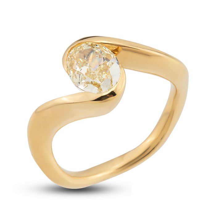 Ring - 18 kraat Gulguld -  1.50ct. tw. Gul Diamant (Naturfarvet) - med IGI-certifikat