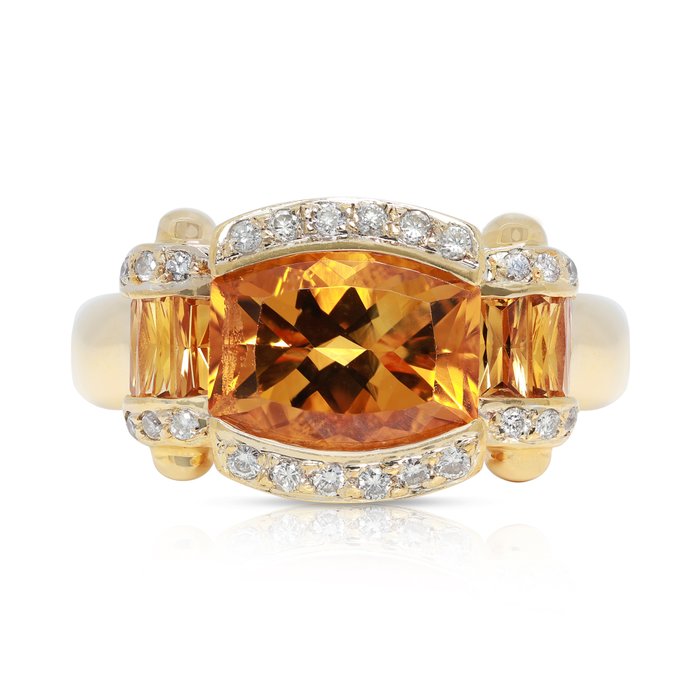 Ring - 18 kraat Gulguld -  1.16ct. tw. Citrin - Diamant