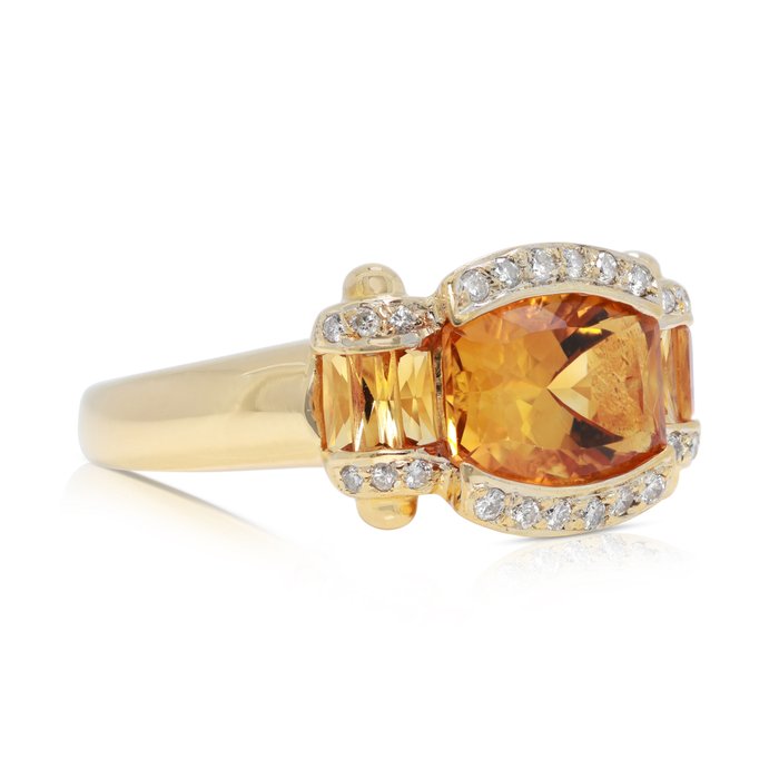 Ring - 18 kraat Gulguld -  1.16ct. tw. Citrin - Diamant