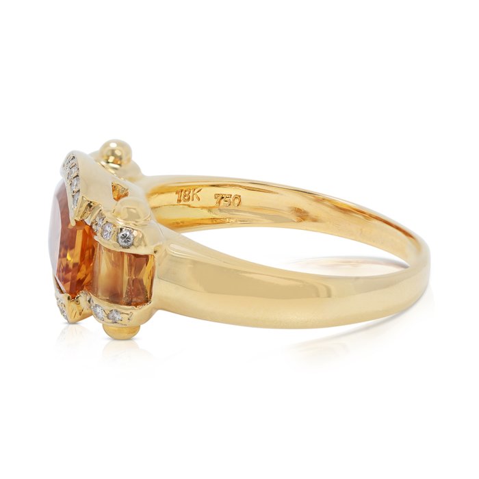 Ring - 18 kraat Gulguld -  1.16ct. tw. Citrin - Diamant