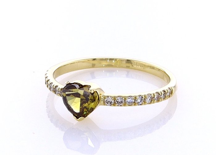 Ring - 14 karat Gulguld -  0.67ct. tw. Diamant (Naturfarvet) - Diamant