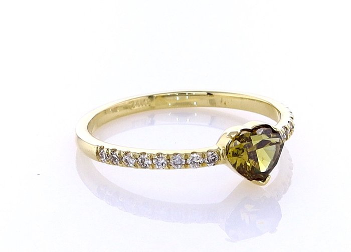 Ring - 14 karat Gulguld -  0.67ct. tw. Diamant (Naturfarvet) - Diamant