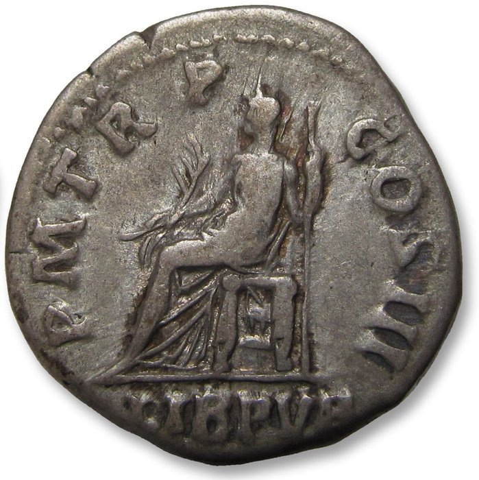 Romarriket. Hadrian (117-138). Denarius Rome mint 119-122 A.D. -  P M TR P COS III / LIB PVB Libertas seated left -