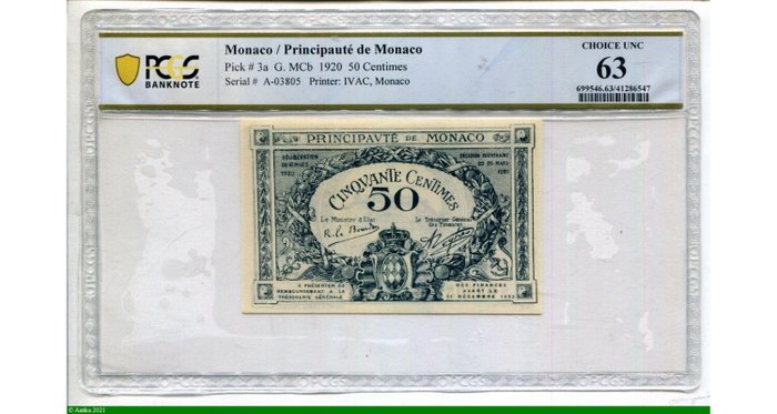 Monaco. - 50 Centimes - 1920 - Pick 3a