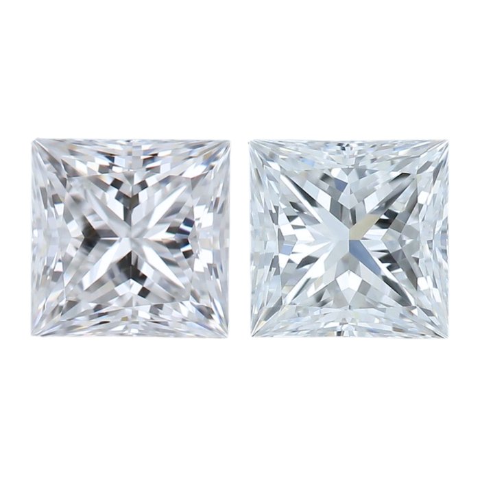 2 pcs Diamant  (Natur)  - 0.80 ct - Kvadrat - D (farveløs), E - VVS1, VVS2 - Gemological Institute of America (GIA)